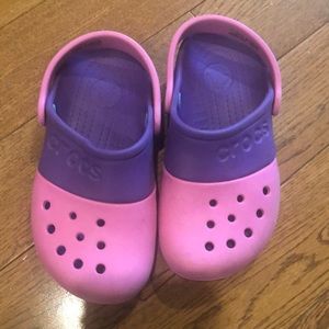 Blue and purple crocs